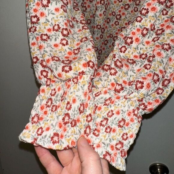 LOFT Women’s Floral Ruffle Boho Long Sleeve Flow Shirt Size Large - Picture 4 of 11